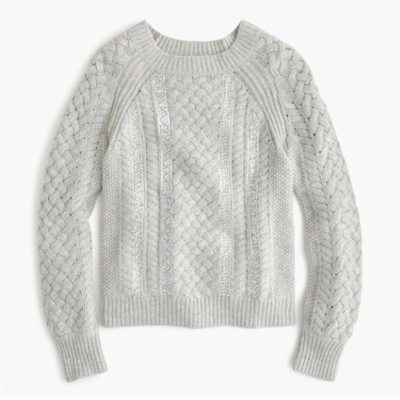 J. Crew Grey Cable Knit Pullover Sweater Crew Neck Sequin Stripe Size XS Women's - Picture 1 of 12